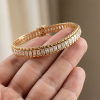 12 Ct Emerald Cut Moissanite Double Row Radiance Bracelet for Women Gold