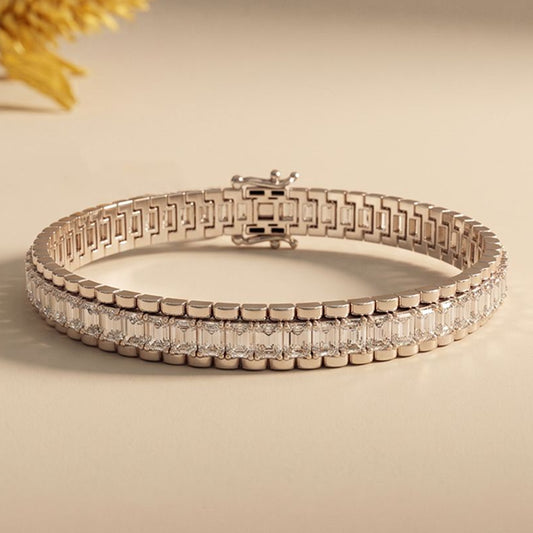 12 Ct Emerald Cut Moissanite Double Row Radiance Bracelet for Women White