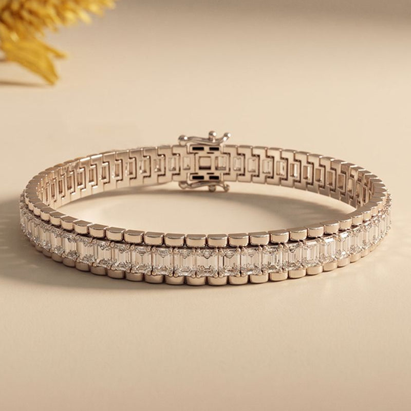 12 Ct Emerald Cut Moissanite Double Row Radiance Bracelet for Women White