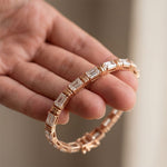 8.95 Ct Emerald Cut Moissanite Ribbed Frame Bracelet for Women Rose Gold