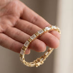 8.95 Ct Emerald Cut Moissanite Ribbed Frame Bracelet for Women Gold