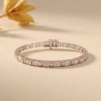 8.95 Ct Emerald Cut Moissanite Ribbed Frame Bracelet for Women White