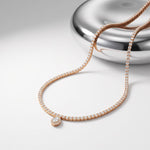 4.55 Ct Pear Cut Moissanite Halo Tennis Necklace for Women Gold Vermeil (2.5 Micron) Rose Gold