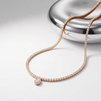 4.55 Ct Pear Cut Moissanite Halo Tennis Necklace for Women Gold Vermeil (2.5 Micron) Rose Gold