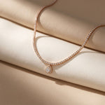 4.55 Ct Pear Cut Moissanite Halo Tennis Necklace for Women Gold Vermeil (2.5 Micron) Rose Gold