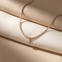 4.55 Ct Pear Cut Moissanite Halo Tennis Necklace for Women Gold Vermeil (2.5 Micron) Rose Gold