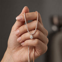 4.55 Ct Pear Cut Moissanite Halo Tennis Necklace for Women Gold Vermeil (2.5 Micron) Rose Gold