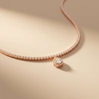 4.55 Ct Pear Cut Moissanite Halo Tennis Necklace for Women Gold Vermeil (2.5 Micron) Rose Gold