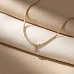 4.55 Ct Pear Cut Moissanite Halo Tennis Necklace for Women Gold Vermeil (2.5 Micron) Gold