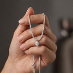 4.55 Ct Pear Cut Moissanite Halo Tennis Necklace for Women Gold Vermeil (2.5 Micron) White