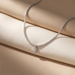 4.55 Ct Pear Cut Moissanite Halo Tennis Necklace for Women Gold Vermeil (2.5 Micron) White