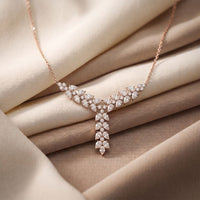 14 Ct Pear Cut Moissanite Cascading Leaf Y Necklace for Women Gold Vermeil (2.5 Micron) Rose Gold