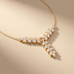 14 Ct Pear Cut Moissanite Cascading Leaf Y Necklace for Women Gold Vermeil (2.5 Micron) Gold