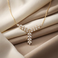 14 Ct Pear Cut Moissanite Cascading Leaf Y Necklace for Women Gold Vermeil (2.5 Micron) Gold
