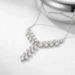 14 Ct Pear Cut Moissanite Cascading Leaf Y Necklace for Women Gold Vermeil (2.5 Micron) White