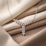 14 Ct Pear Cut Moissanite Cascading Leaf Y Necklace for Women Gold Vermeil (2.5 Micron) White