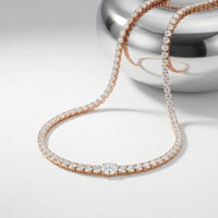 26.85 Ct Oval & Round Cut Moissanite Classic Tennis Necklace for Women Gold Vermeil (2.5 Micron) Rose Gold