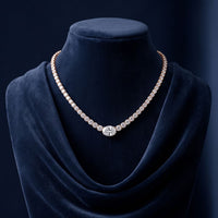 26.85 Ct Oval & Round Cut Moissanite Classic Tennis Necklace for Women Gold Vermeil (2.5 Micron) Rose Gold