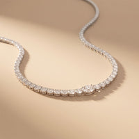 26.85 Ct Oval & Round Cut Moissanite Classic Tennis Necklace for Women Gold Vermeil (2.5 Micron) White