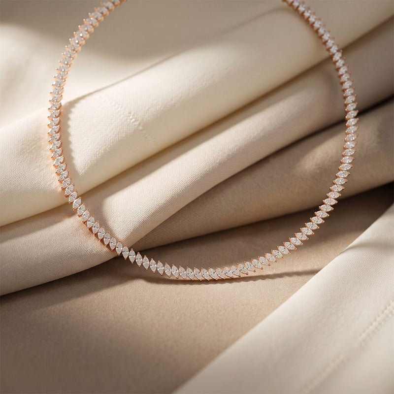 18.50 Ct Marquise Cut Moissanite Leaf Link Tennis Necklace for Women Gold Vermeil (2.5 Micron) Rose Gold