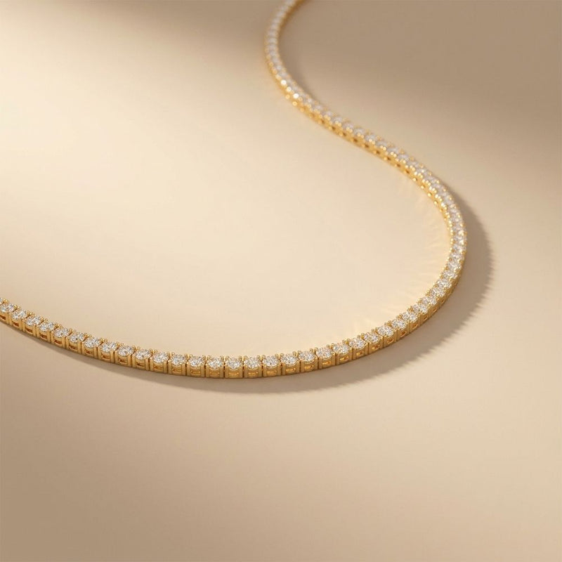 37.50 Ct Round Cut Moissanite Classic Line Tennis Necklace for Women Gold Vermeil (2.5 Micron) Gold