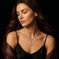 27.65 Ct Round Cut Moissanite Floating Y-Drop Necklace Gold Vermeil (2.5 Micron) Rose Gold
