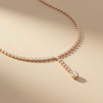 27.65 Ct Round Cut Moissanite Floating Y-Drop Necklace Gold Vermeil (2.5 Micron) Rose Gold