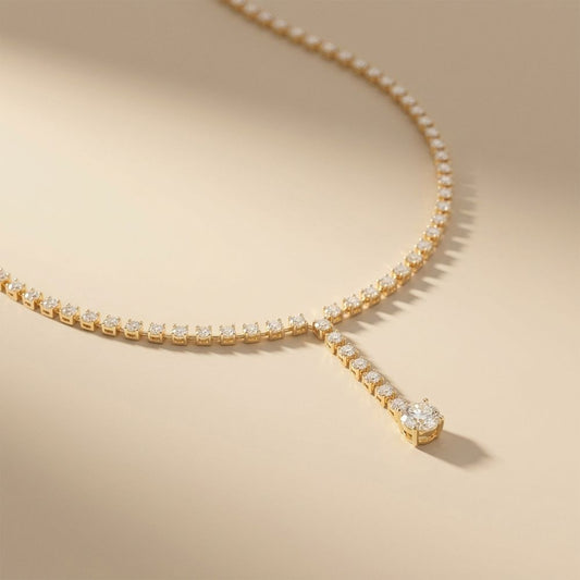 27.65 Ct Round Cut Moissanite Floating Y-Drop Necklace Gold Vermeil (2.5 Micron) Gold