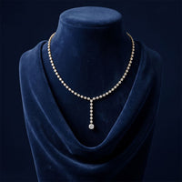 27.65 Ct Round Cut Moissanite Floating Y-Drop Necklace Gold Vermeil (2.5 Micron) Gold