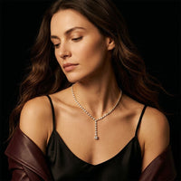 27.65 Ct Round Cut Moissanite Floating Y-Drop Necklace Gold Vermeil (2.5 Micron) Gold