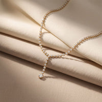 27.65 Ct Round Cut Moissanite Floating Y-Drop Necklace Gold Vermeil (2.5 Micron) Gold