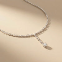 27.65 Ct Round Cut Moissanite Floating Y-Drop Necklace Gold Vermeil (2.5 Micron) White