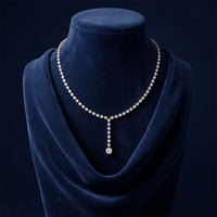 27.65 Ct Round Cut Moissanite Floating Y-Drop Necklace Gold Vermeil (2.5 Micron) White