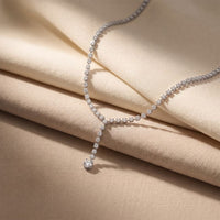 27.65 Ct Round Cut Moissanite Floating Y-Drop Necklace Gold Vermeil (2.5 Micron) White