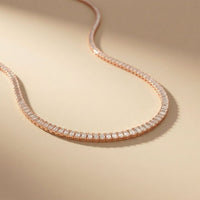 24.06 Ct Emerald Cut Moissanite Baguette Line Tennis Necklace Gold Vermeil (2.5 Micron) Rose Gold