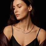 24.06 Ct Emerald Cut Moissanite Baguette Line Tennis Necklace Gold Vermeil (2.5 Micron) Rose Gold