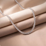 24.06 Ct Emerald Cut Moissanite Baguette Line Tennis Necklace Gold Vermeil (2.5 Micron) White