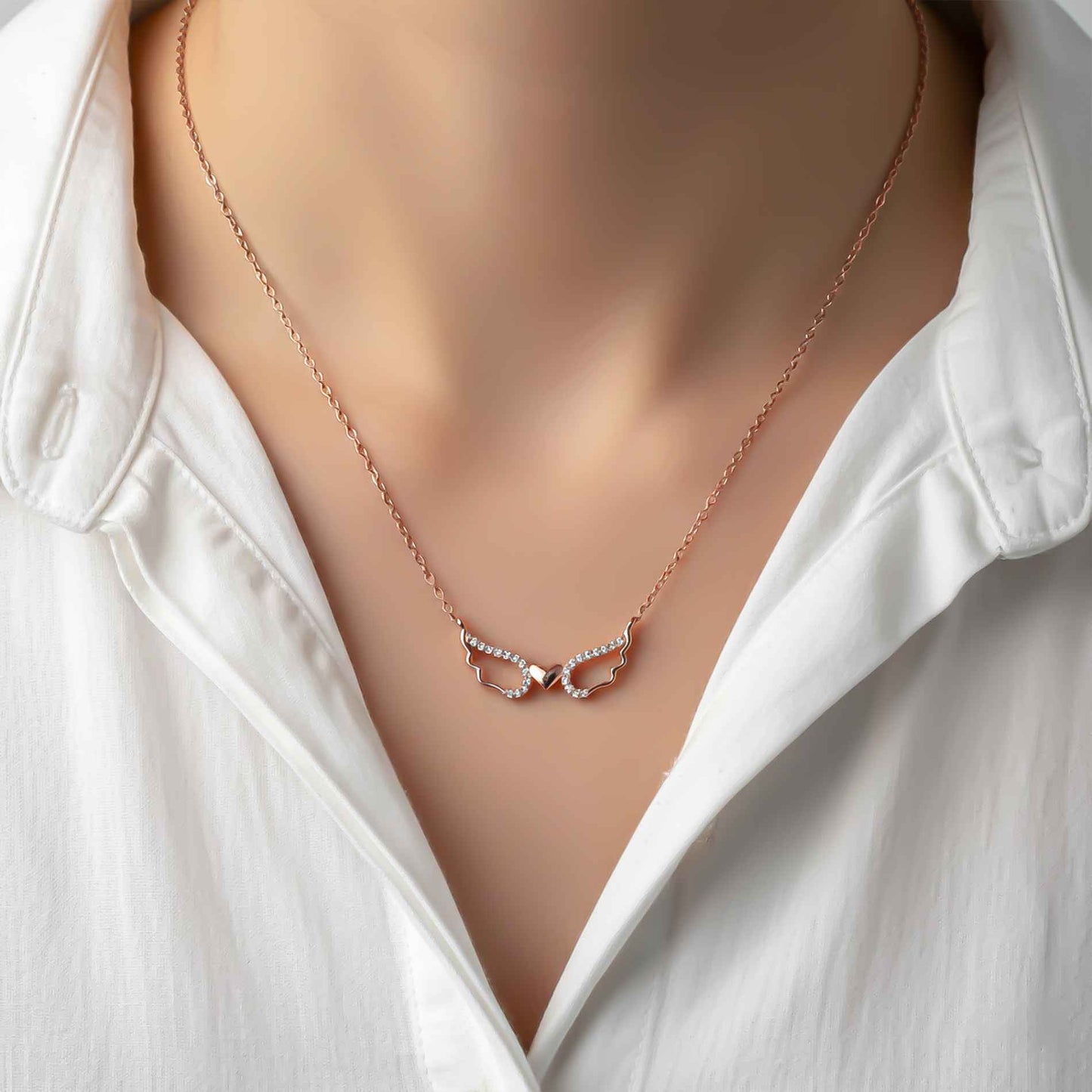 Sterling Silver Angel Wings Heart Necklace