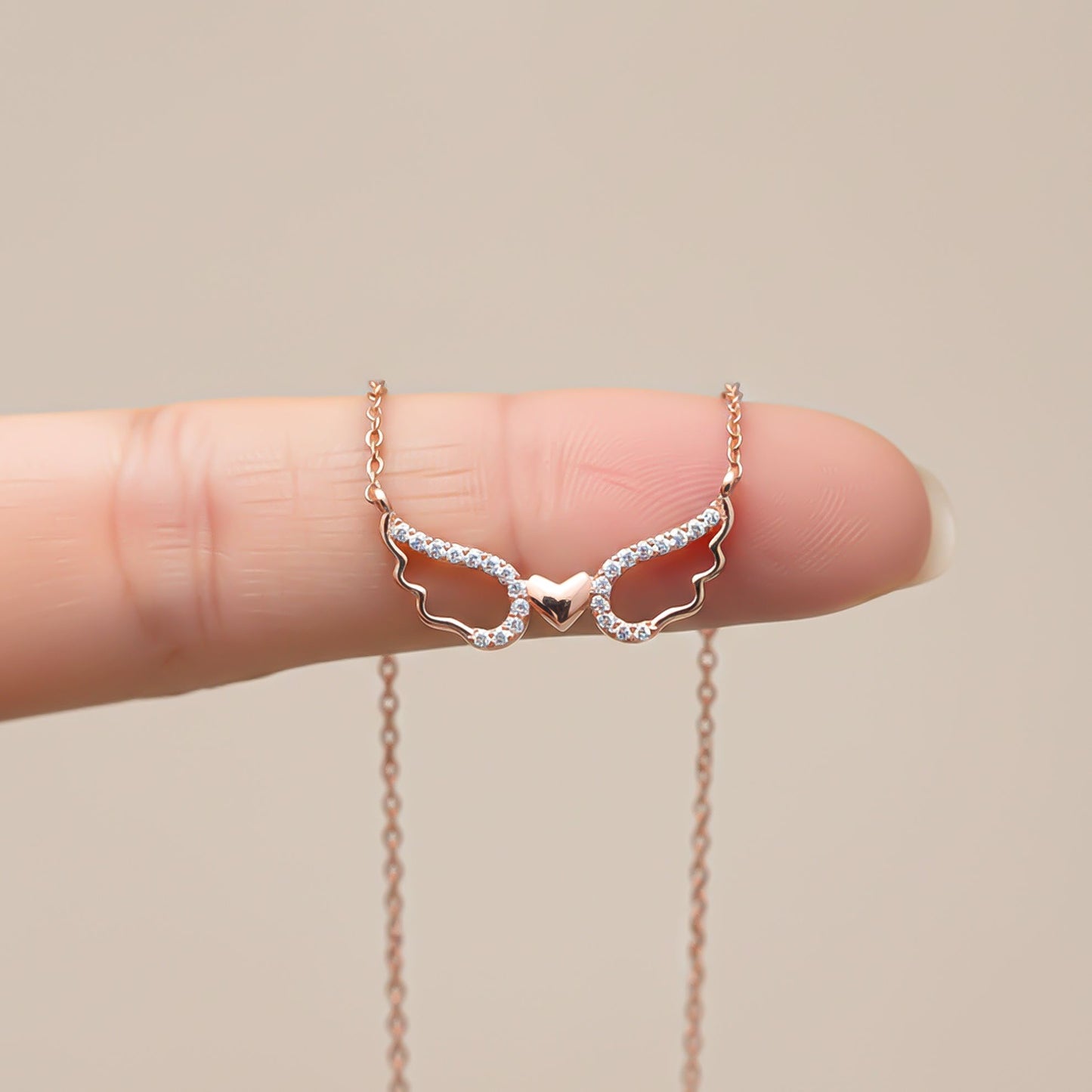 Sterling Silver Angel Wings Heart Necklace