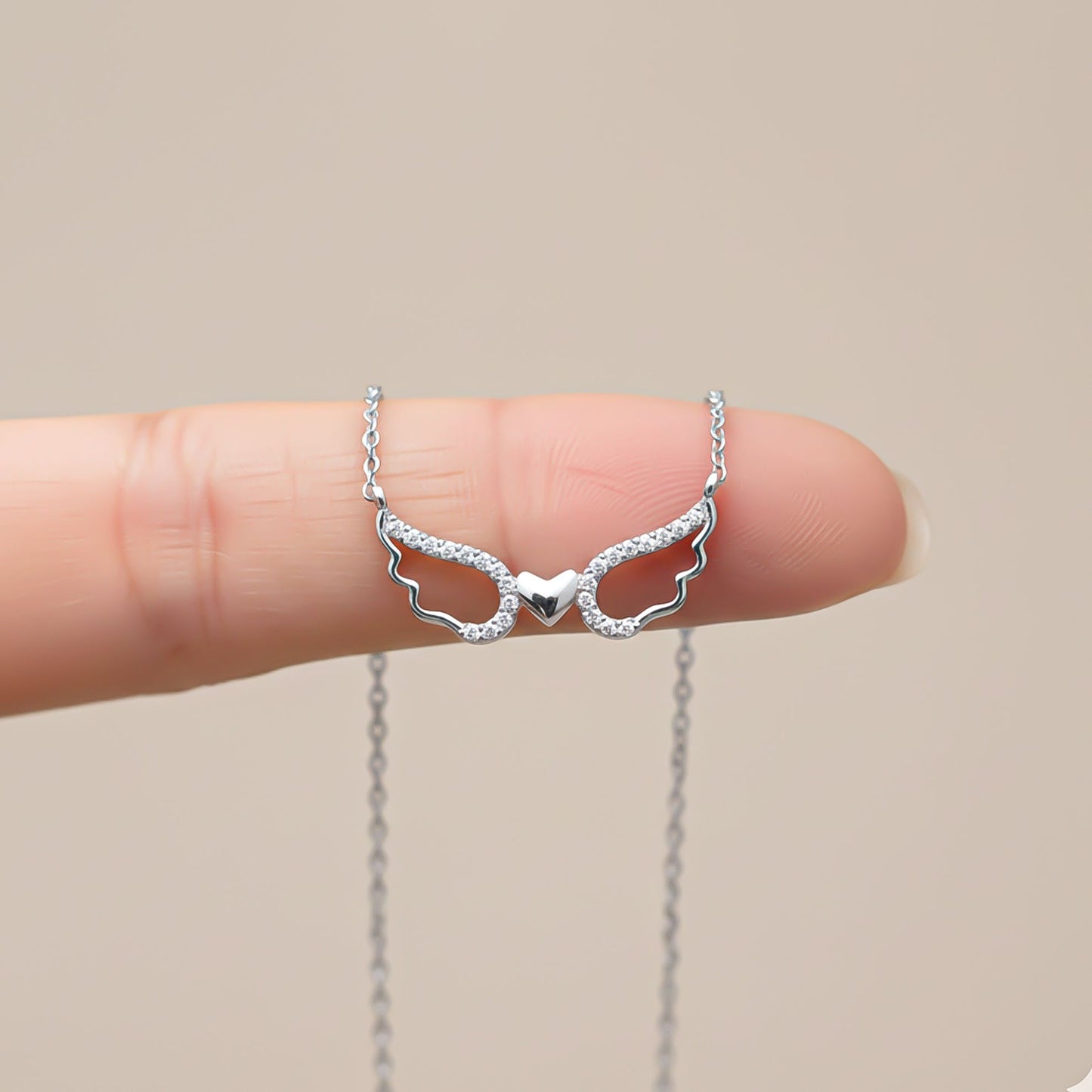 Sterling Silver Angel Wings Heart Necklace