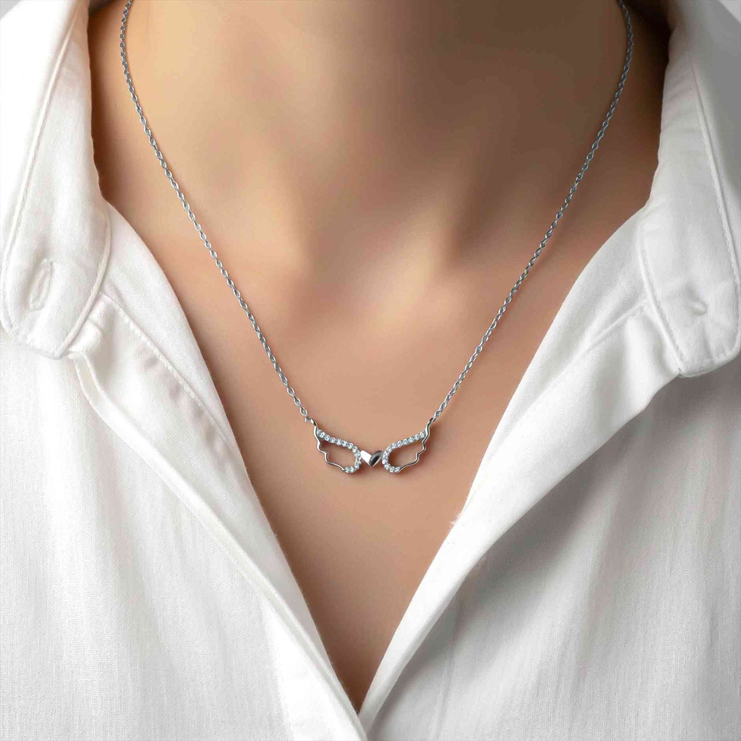 Sterling Silver Angel Wings Heart Necklace