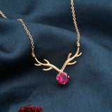 Sterling Silver Deer Theme Round Pink Sapphire Necklace Gold Vermeil (2.5 Micron)