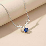 Silver Deer Theme Round Blue Sapphire Necklace Gold Vermeil (2.5 Micron)