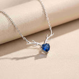Silver Deer Theme Heart Sapphire Necklace Gold Vermeil (2.5 Micron)
