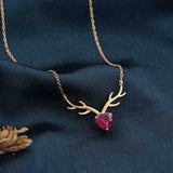 Sterling Silver Deer Theme Heart Pink Sapphire Necklace Gold Vermeil (2.5 Micron)
