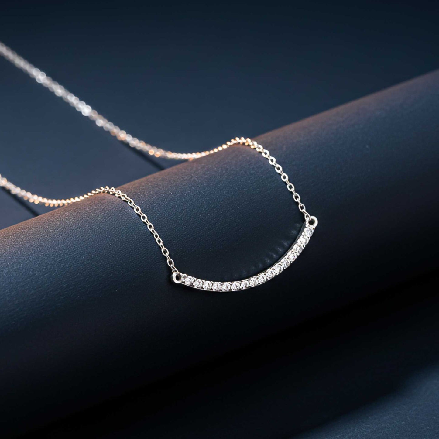 Sterling Silver Cubic Zircon Dainty U Bar Necklace