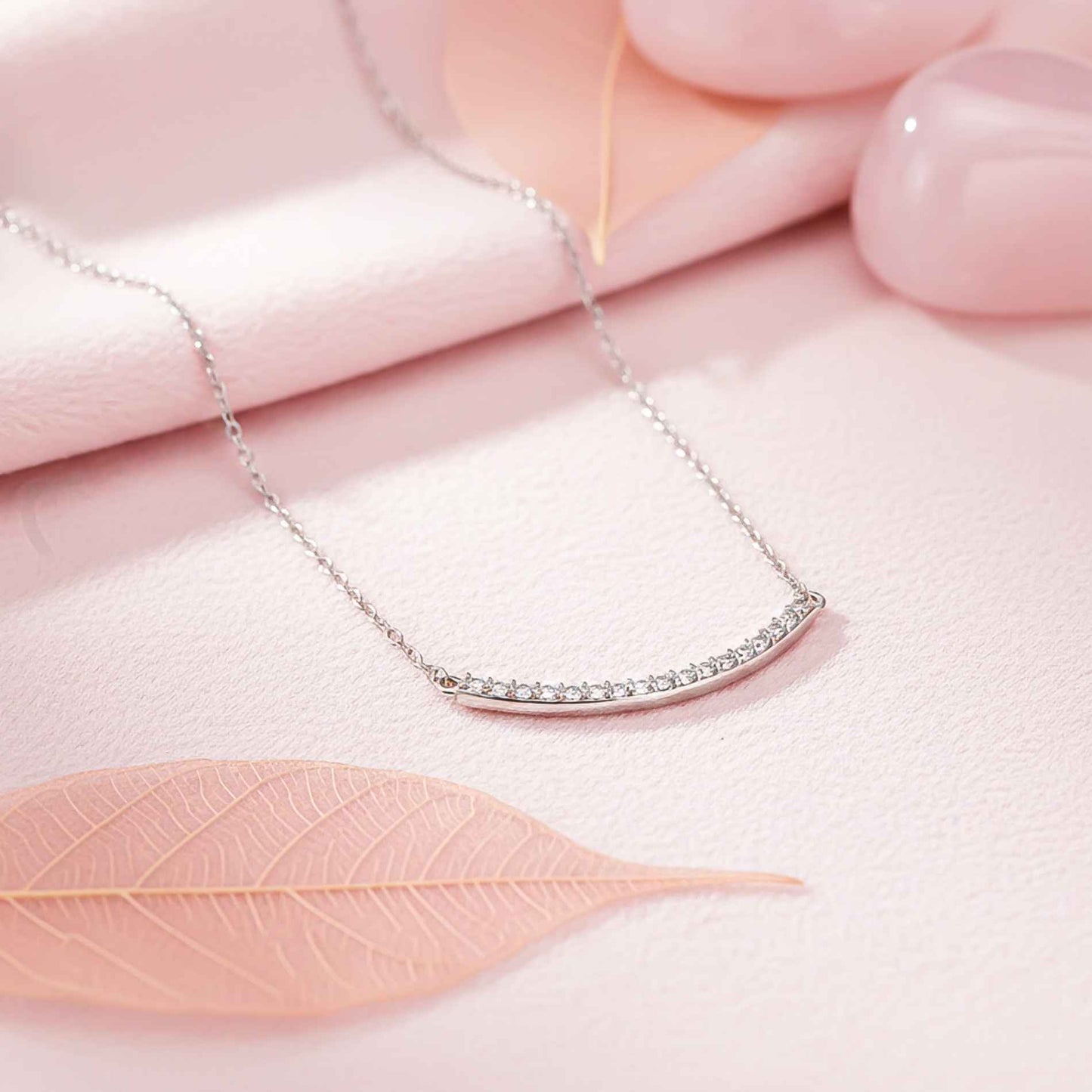 Sterling Silver Cubic Zircon Dainty U Bar Necklace