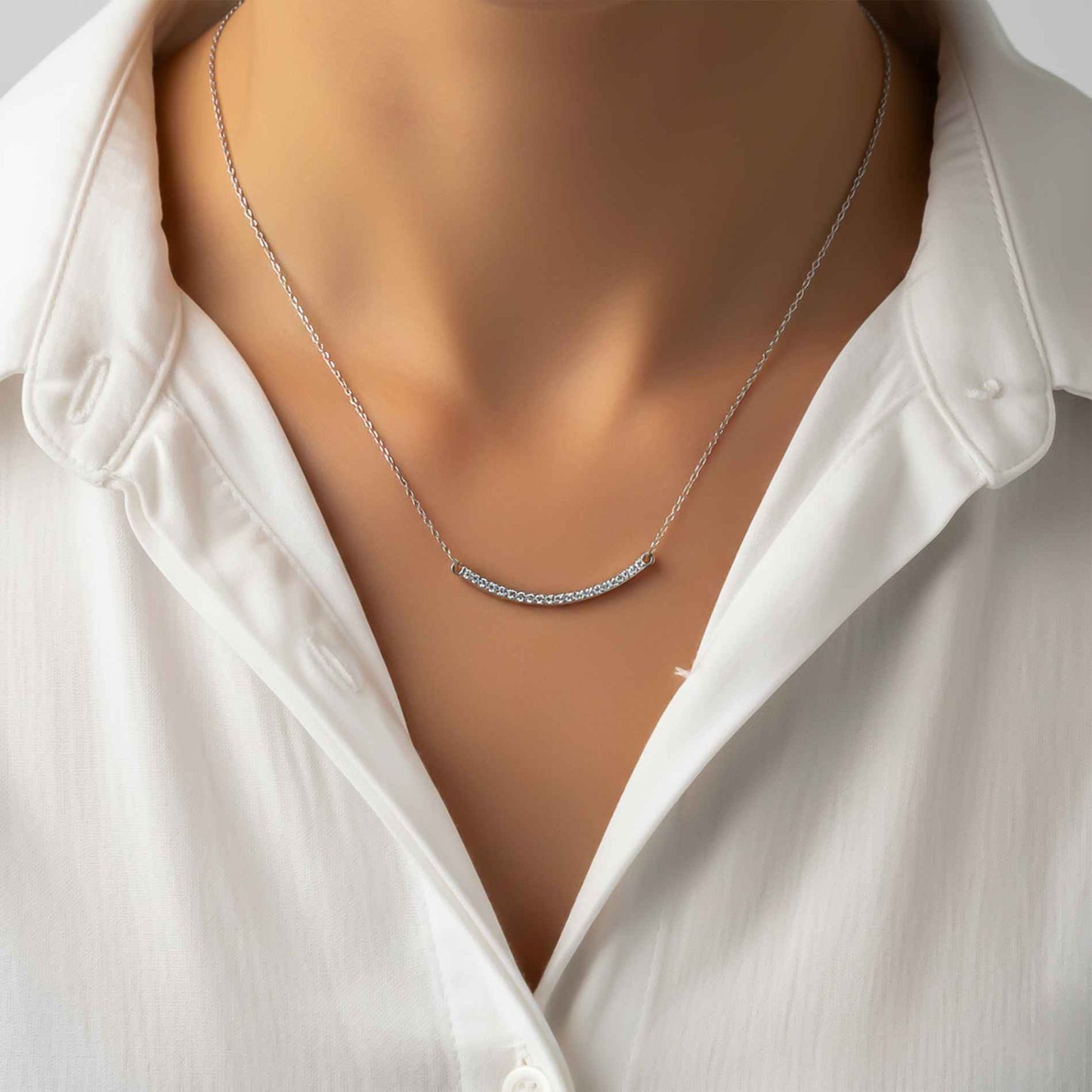 Sterling Silver Cubic Zircon Dainty U Bar Necklace