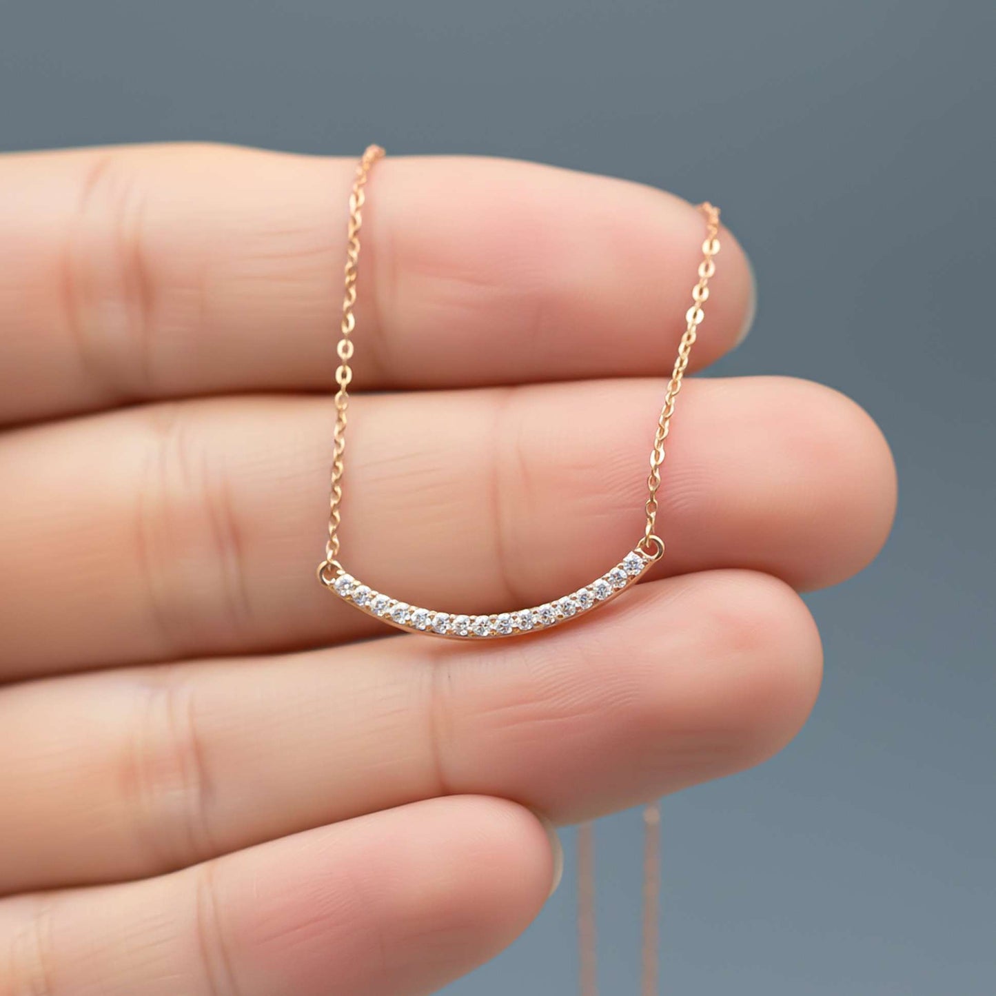 Sterling Silver Cubic Zircon Dainty U Bar Necklace