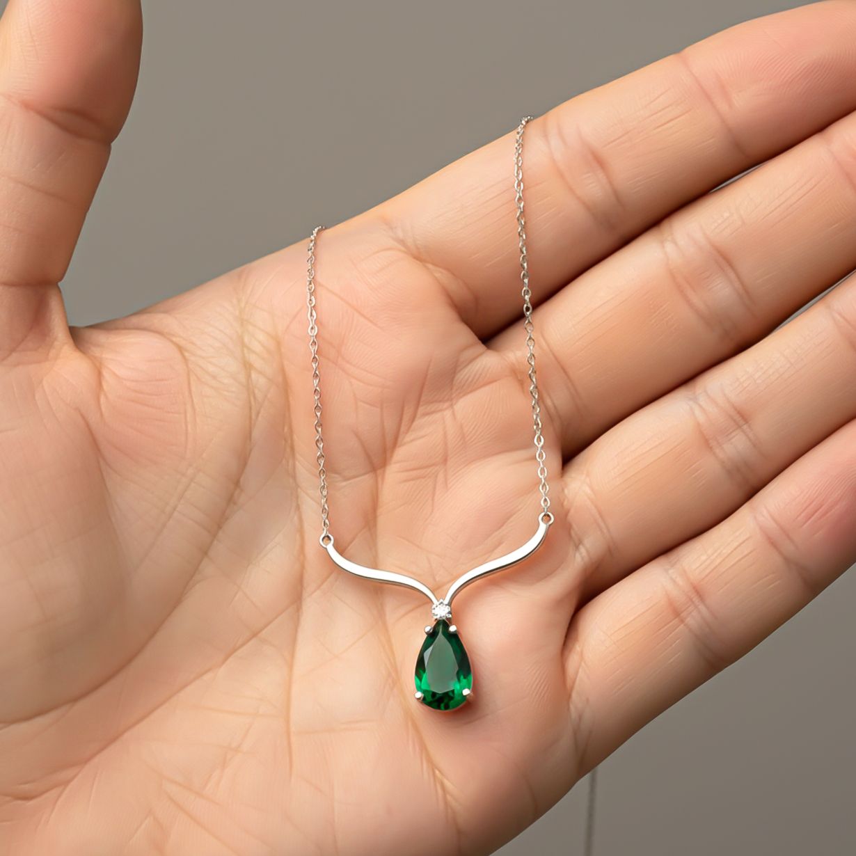 Sterling Silver Emerald Vine Drop Necklace
